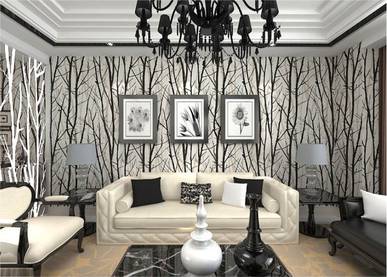 Birch Tree Branches Embossed Wallpaper Dine RoomHallwayBath Room 789x565