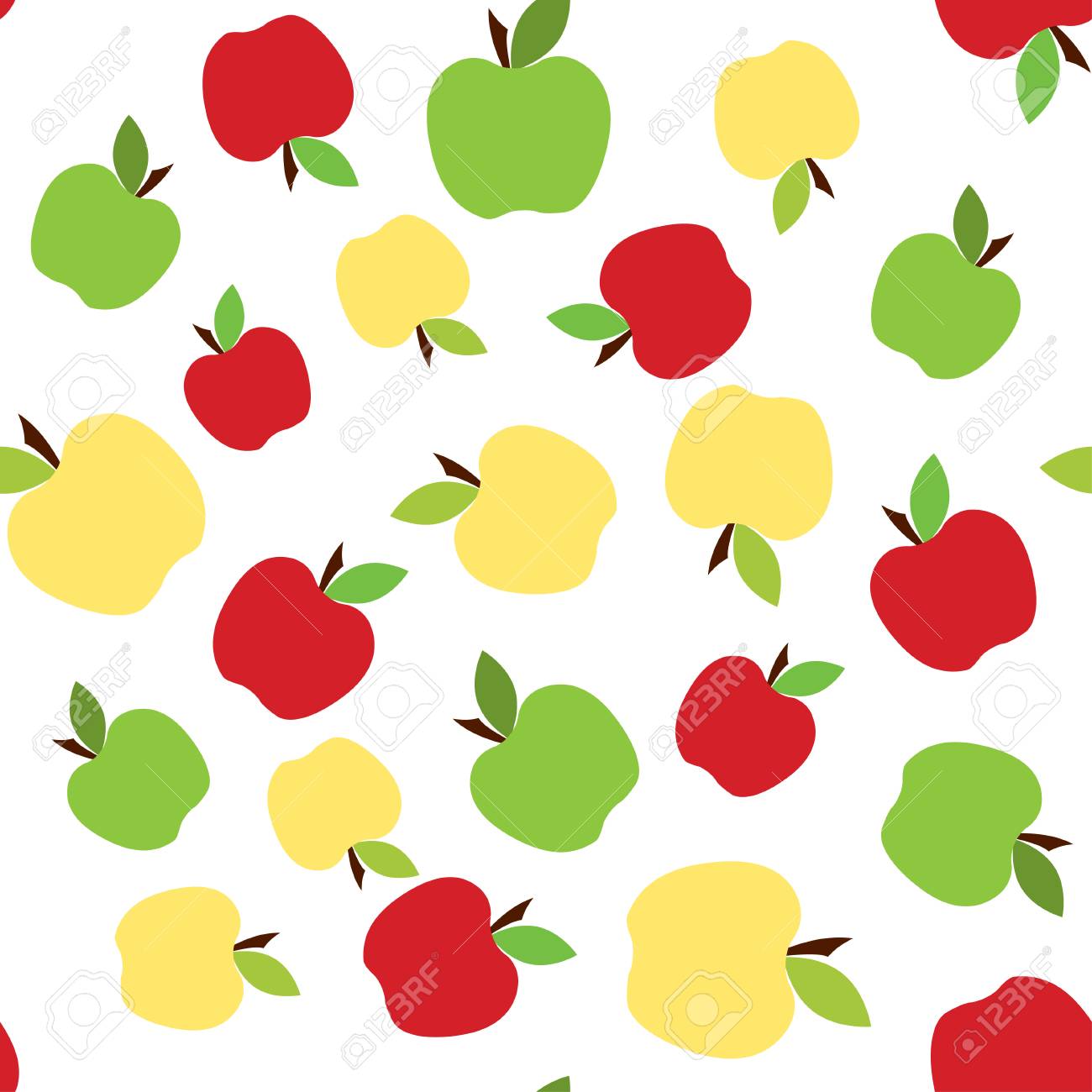 Green And Red Apples Seamless Pattern Background With Cute Fruits