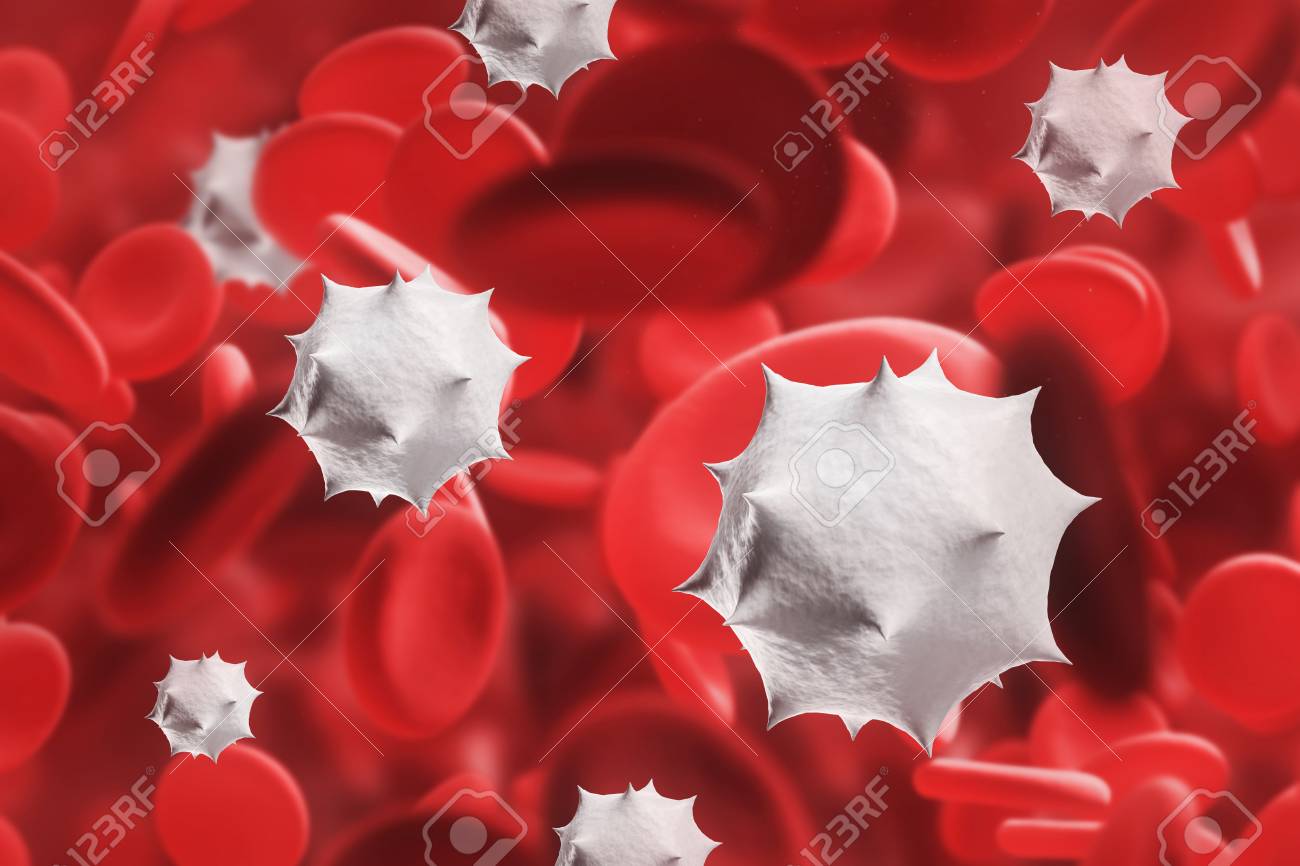 Abstract White Virus Cells Over Human Blood Background