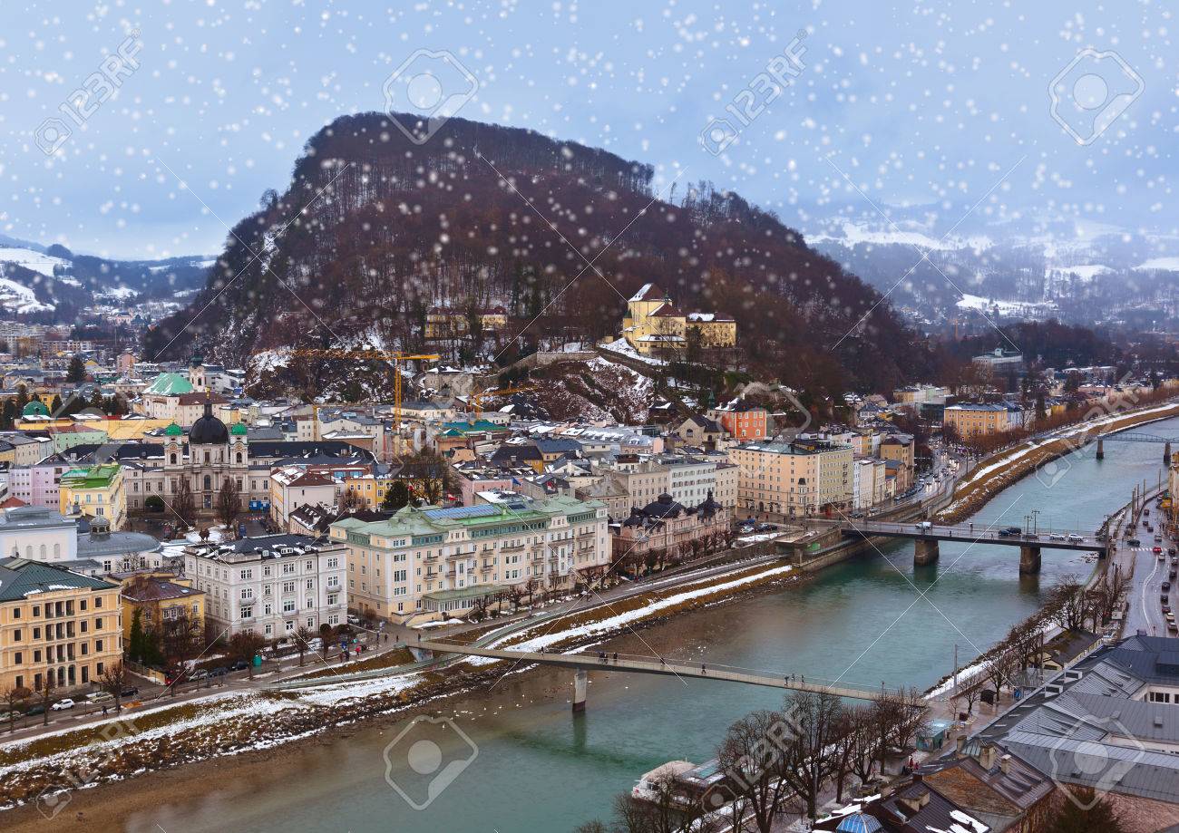Salzburg Austria At Winter Architecture Background Stock Photo
