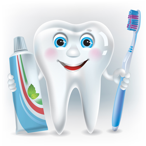 Eps File Cartoon Cute Tooth With Toothpaste And Toothbrush Vector