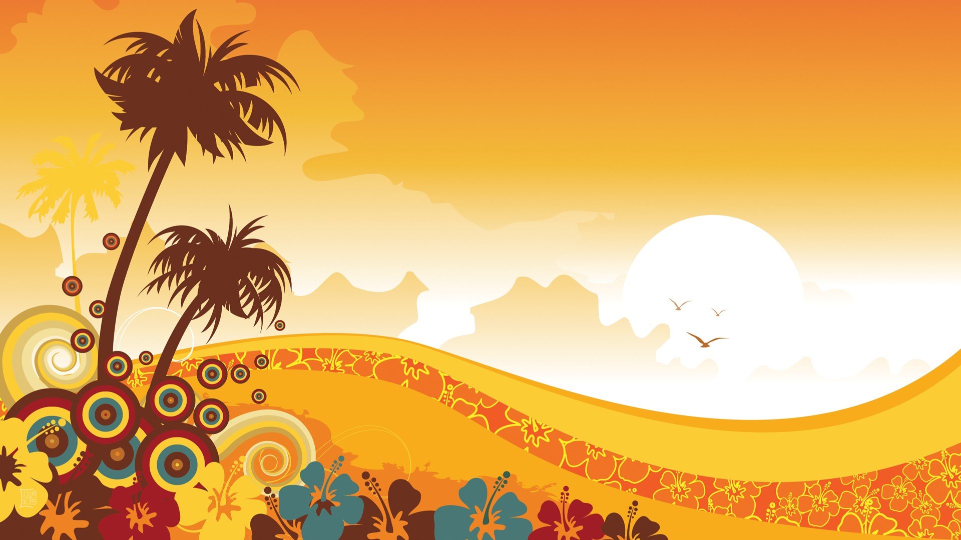 Tropical Illustrations Floral Sunny Vector Art Wallpaper
