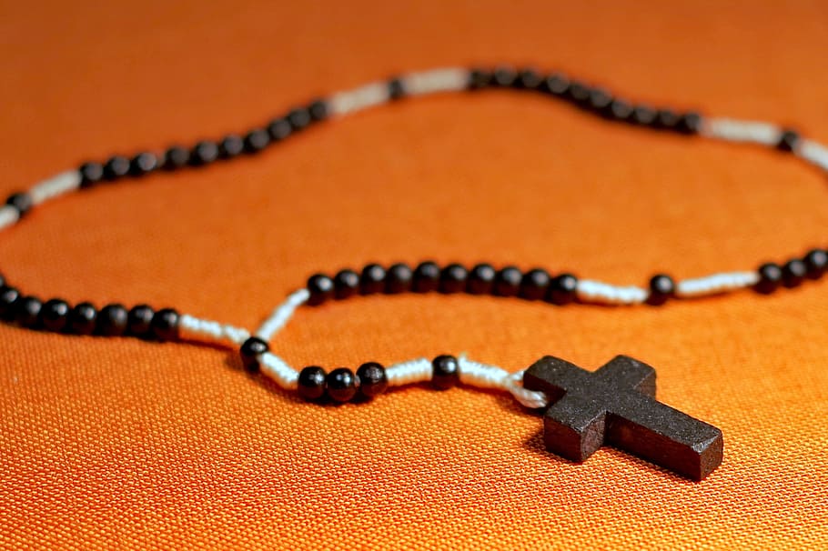 HD Wallpaper Black Rosary On Orange Surface The Prayer
