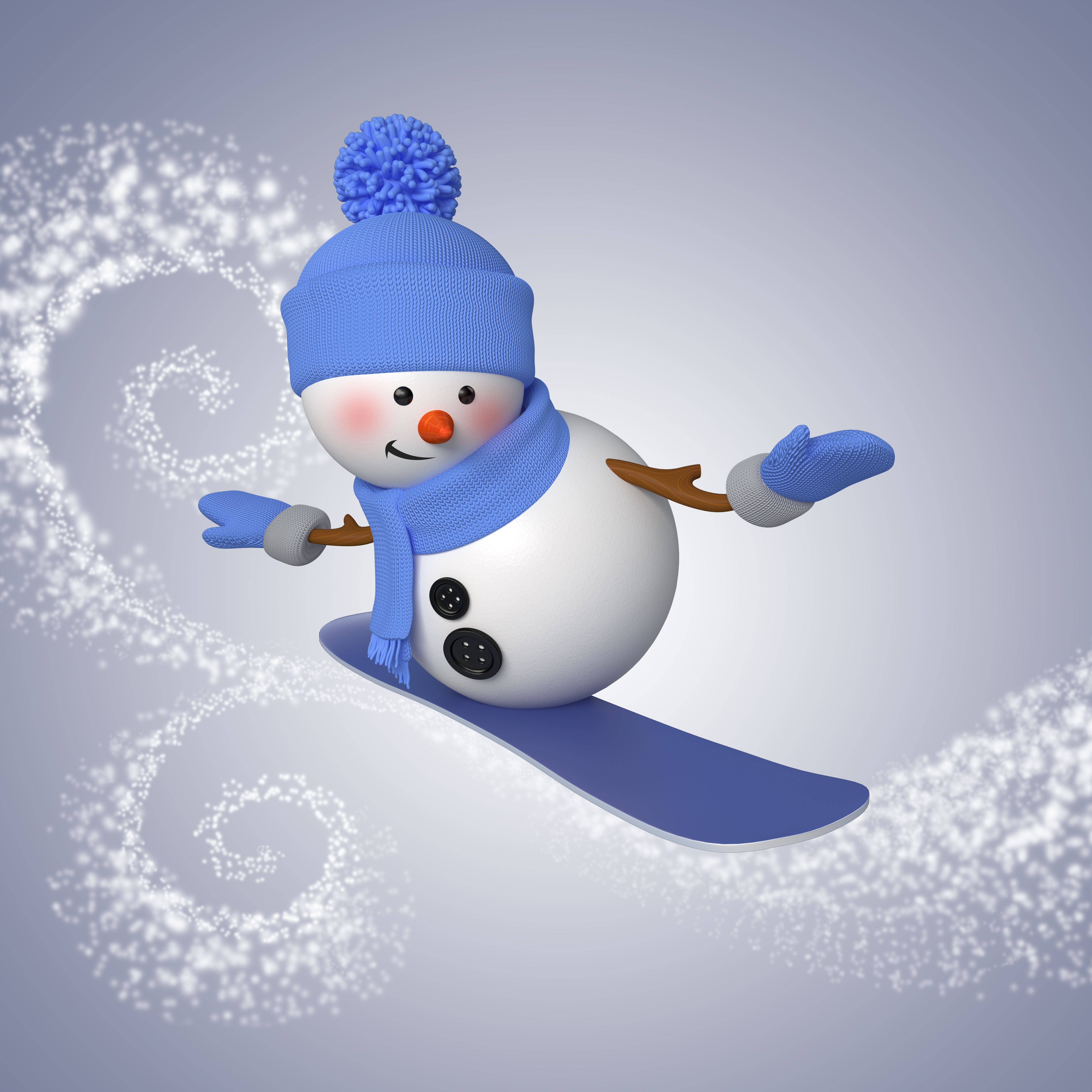 Wallpaper snowman 3d cute christmas new year snowman snowboard 5000x5000