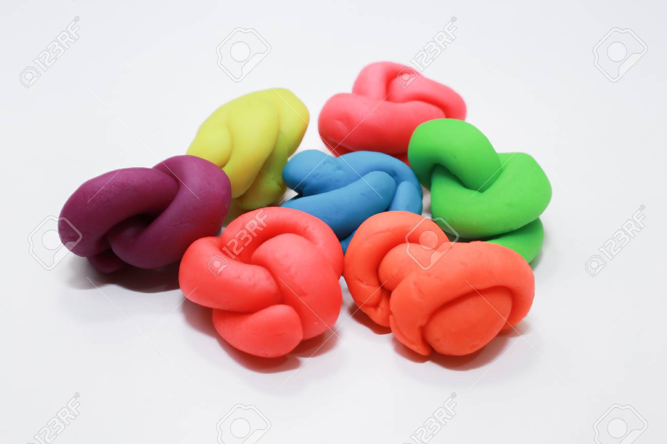 The Colorful Playdough Close Up Image On White Background Stock