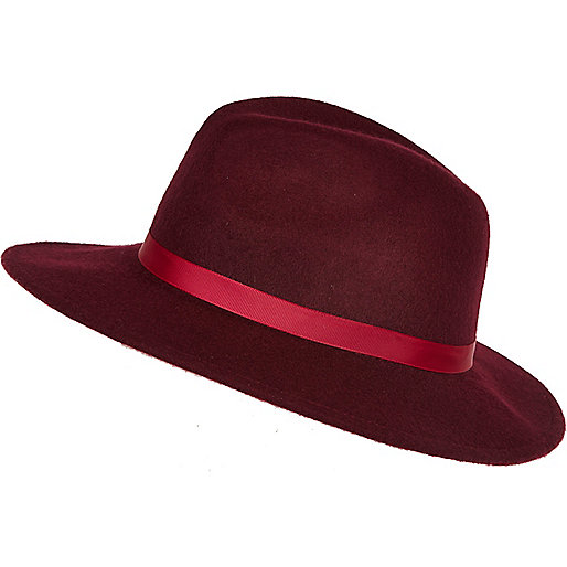 Fedora Hat Dark Red With Bright Ribbon Trim