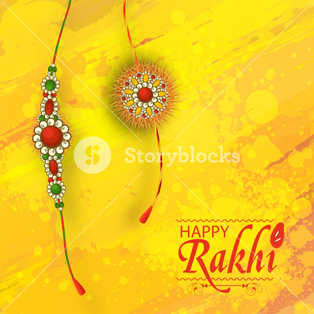 Beautiful Pearls Decorated Rakhi On Grungy Yellow Background For