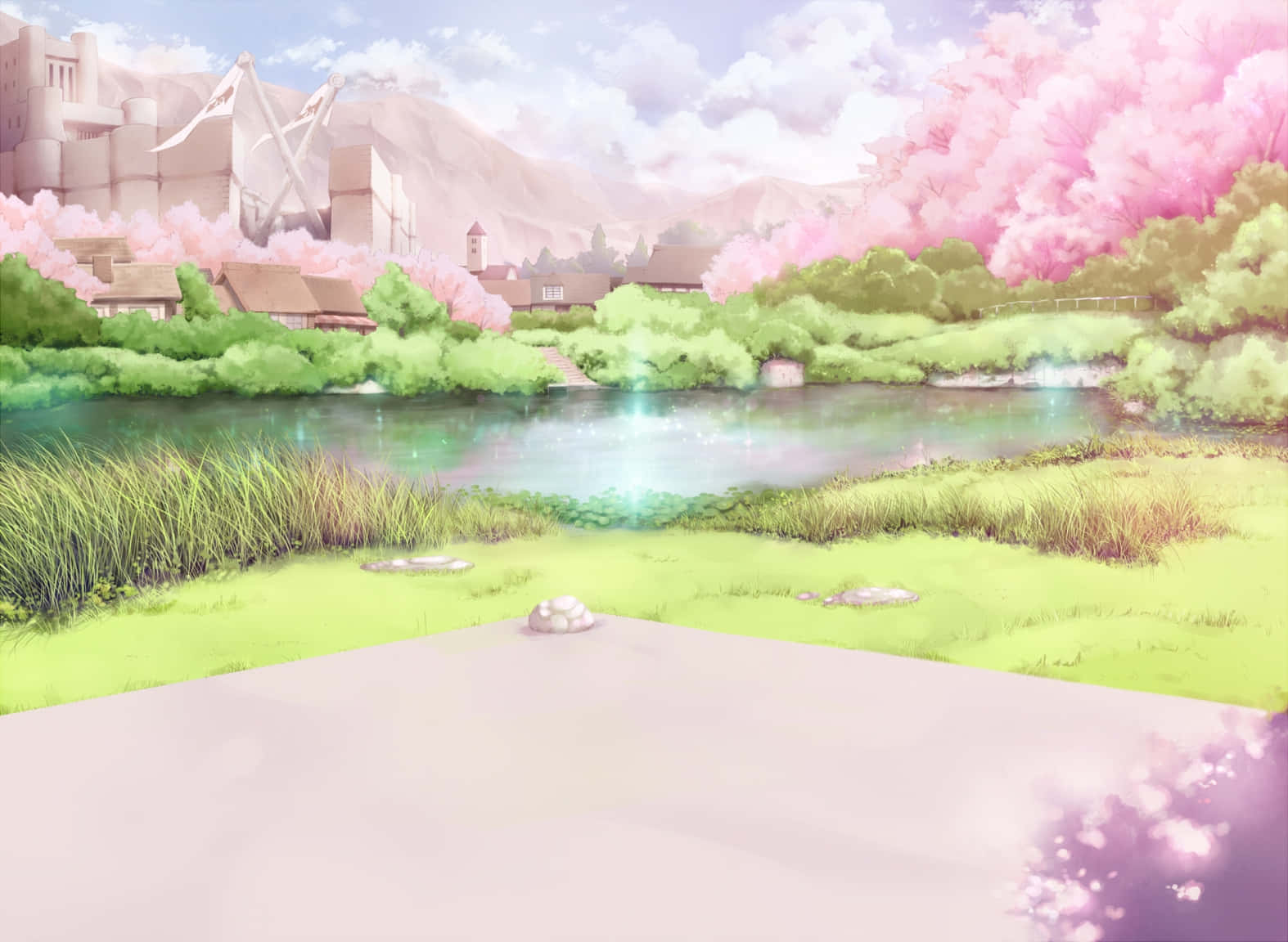 Cherry Blossoms Anime Scenery Wallpaper