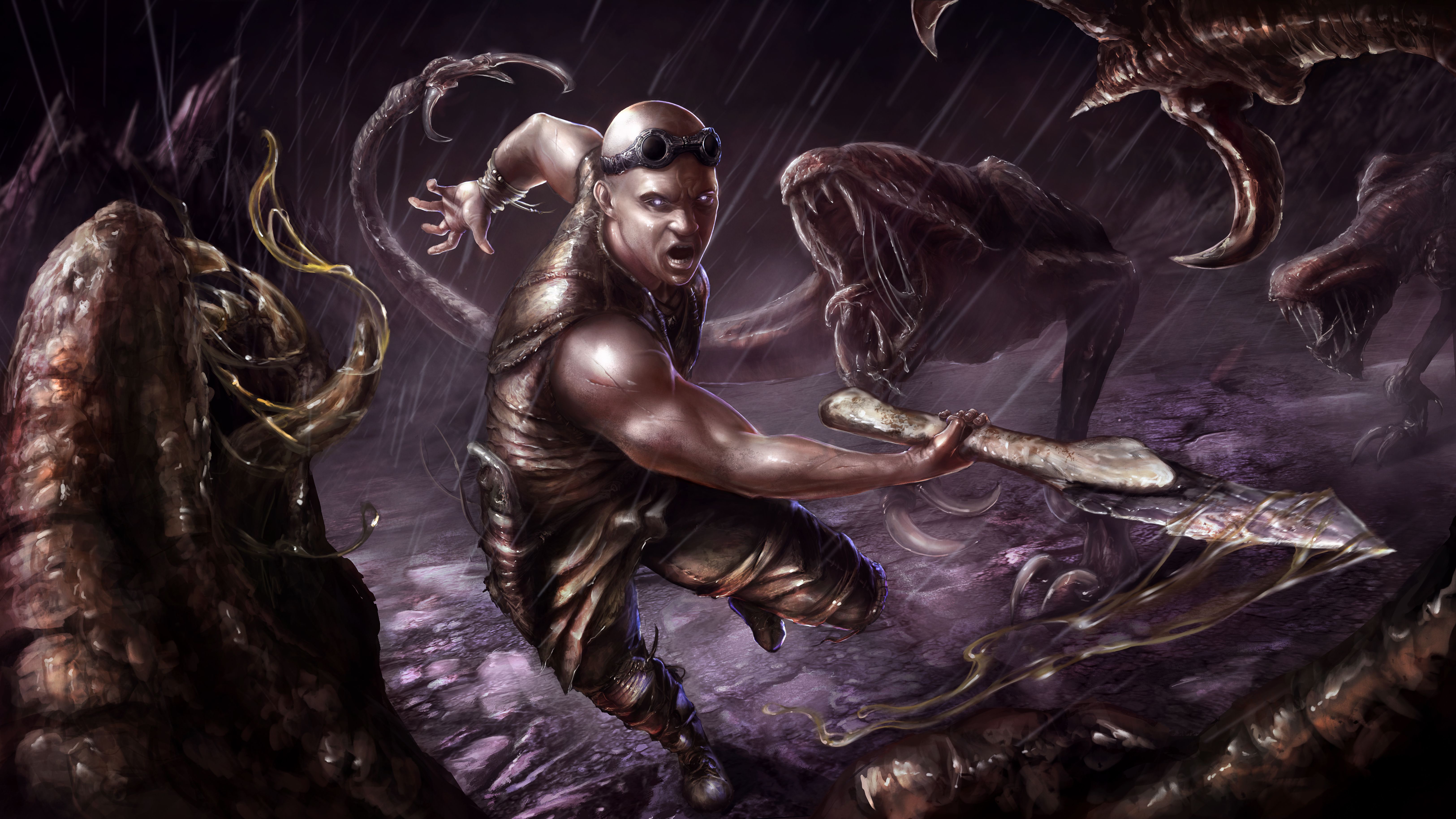Chronicles Of Riddick Vin Diesel Warrior Men Battle Monster Movies