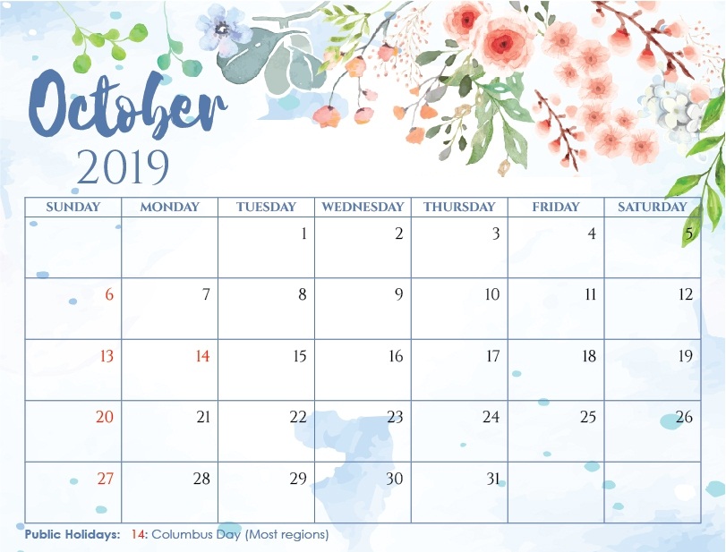 Cute October Calendar Printable Wallpaper For Kids
