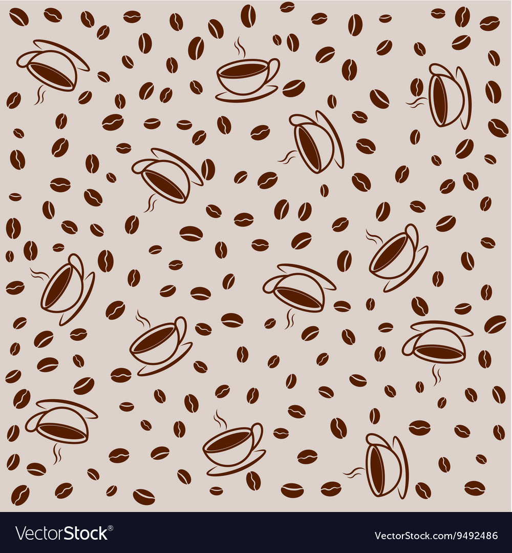 Background Filled With Coffee Cups And Beans Vector Image