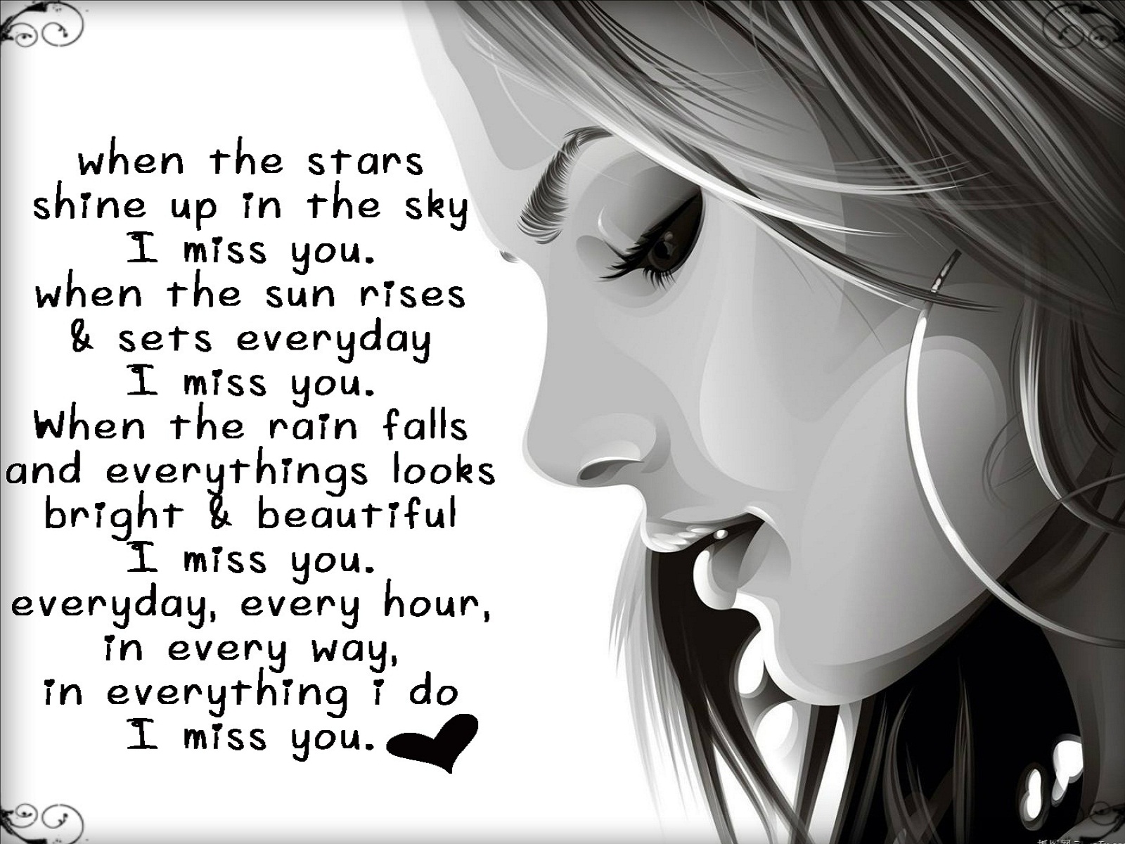 Beautiful Girl Love Missing U With Quote HD Wallpaper Rocks