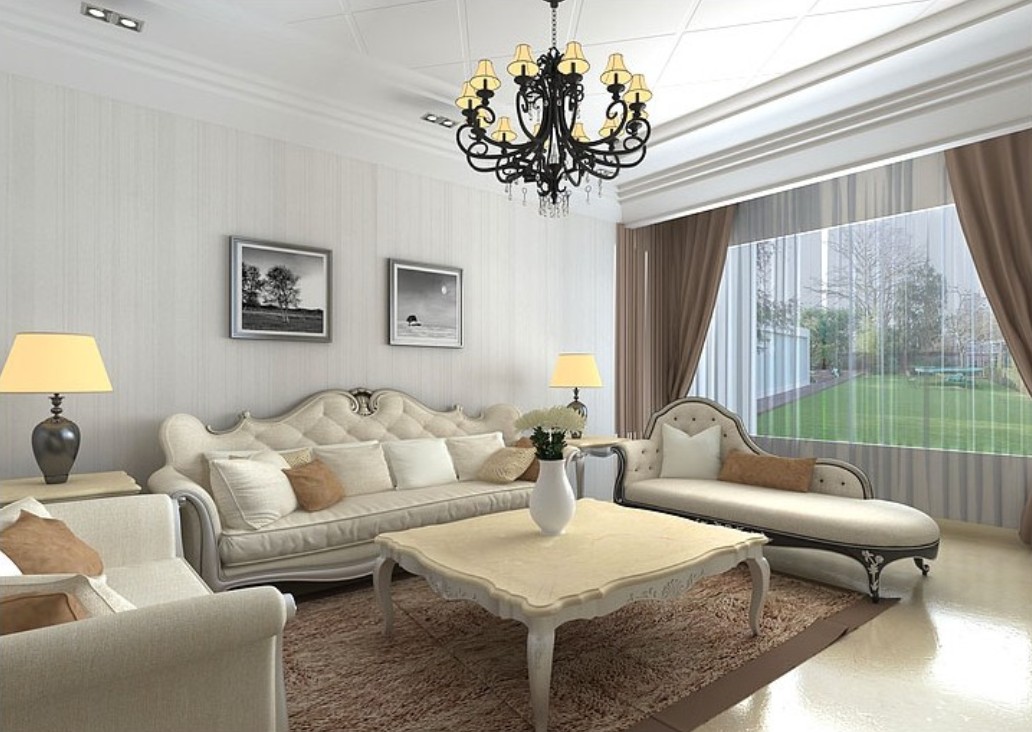 Elegant European Style Living Room Pinstripe Wallpaper Fashion