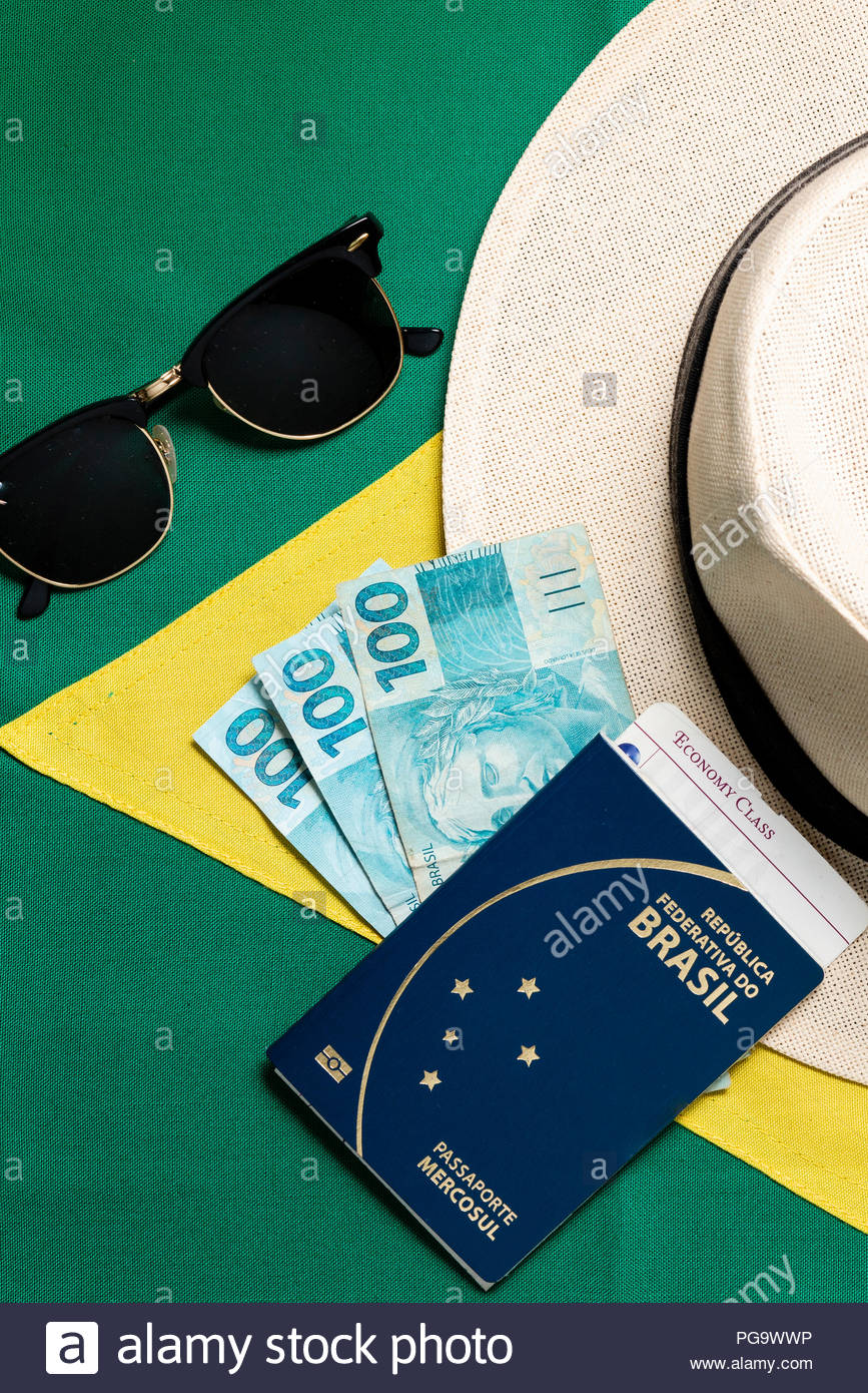 Brazilian Passport On Flag Background Republica