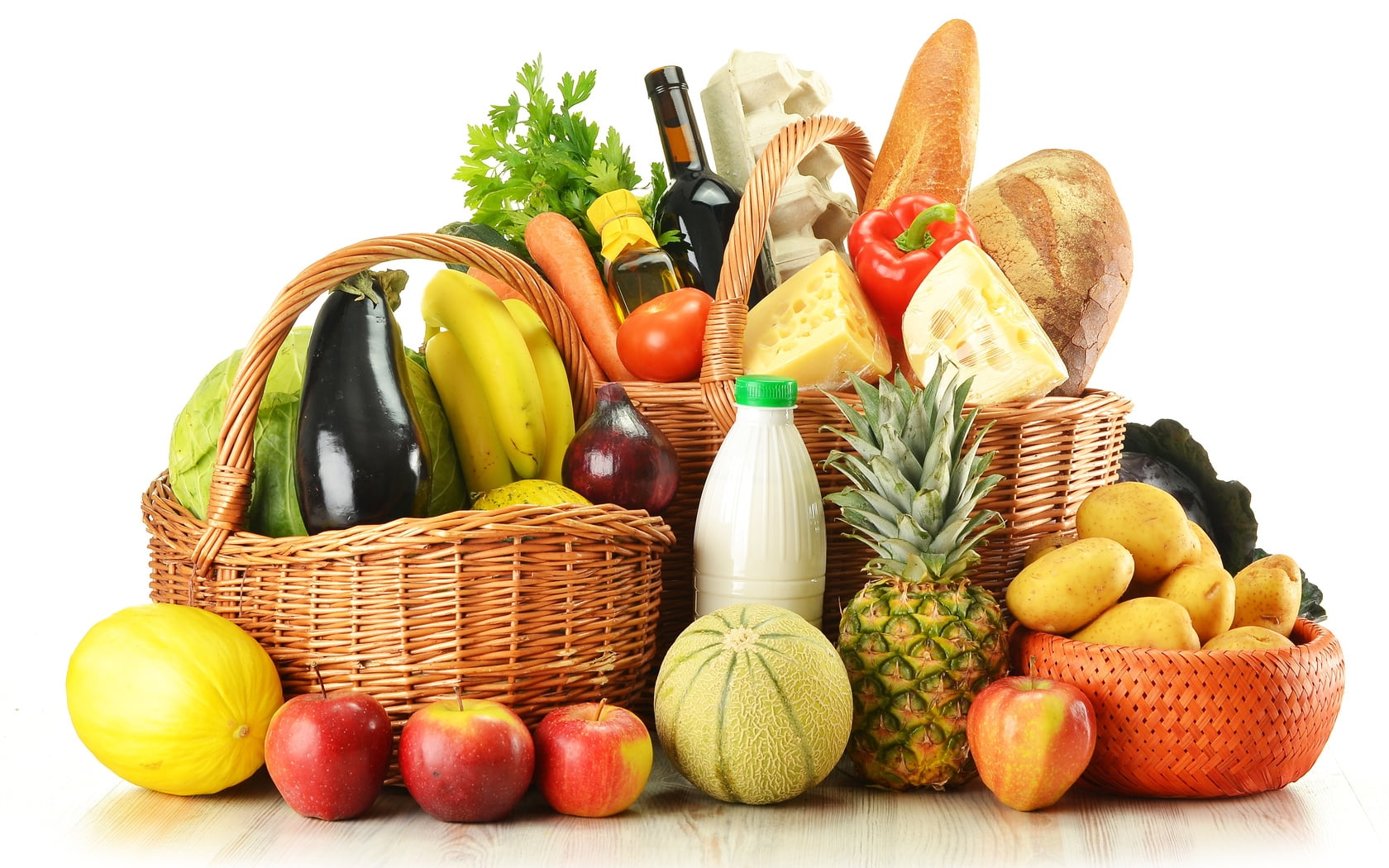Assorted Fruits And Vegetables In Brown Wicker Basket HD Wallpaper