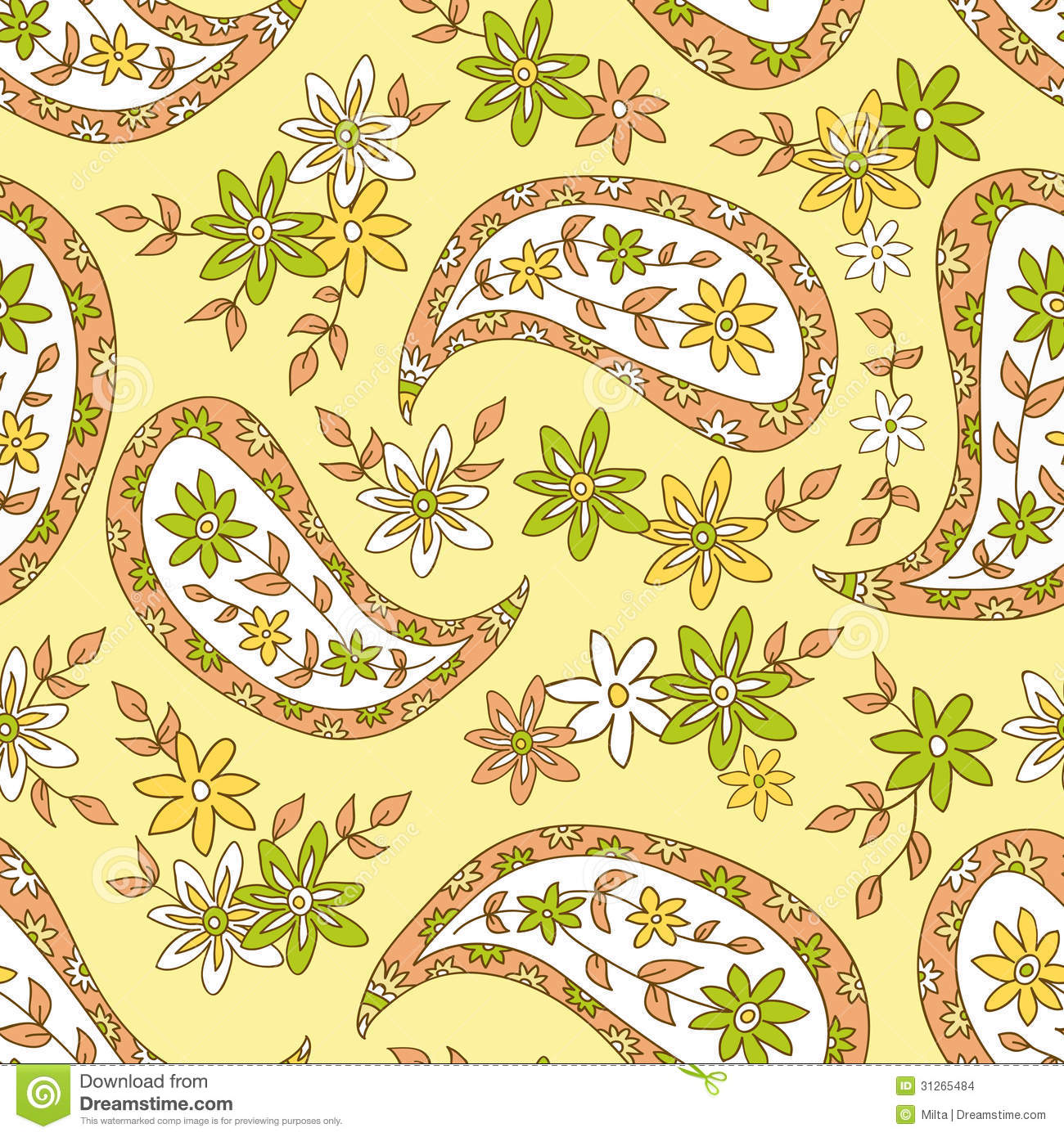 Yellow Paisley Wallpaper Summer Floral