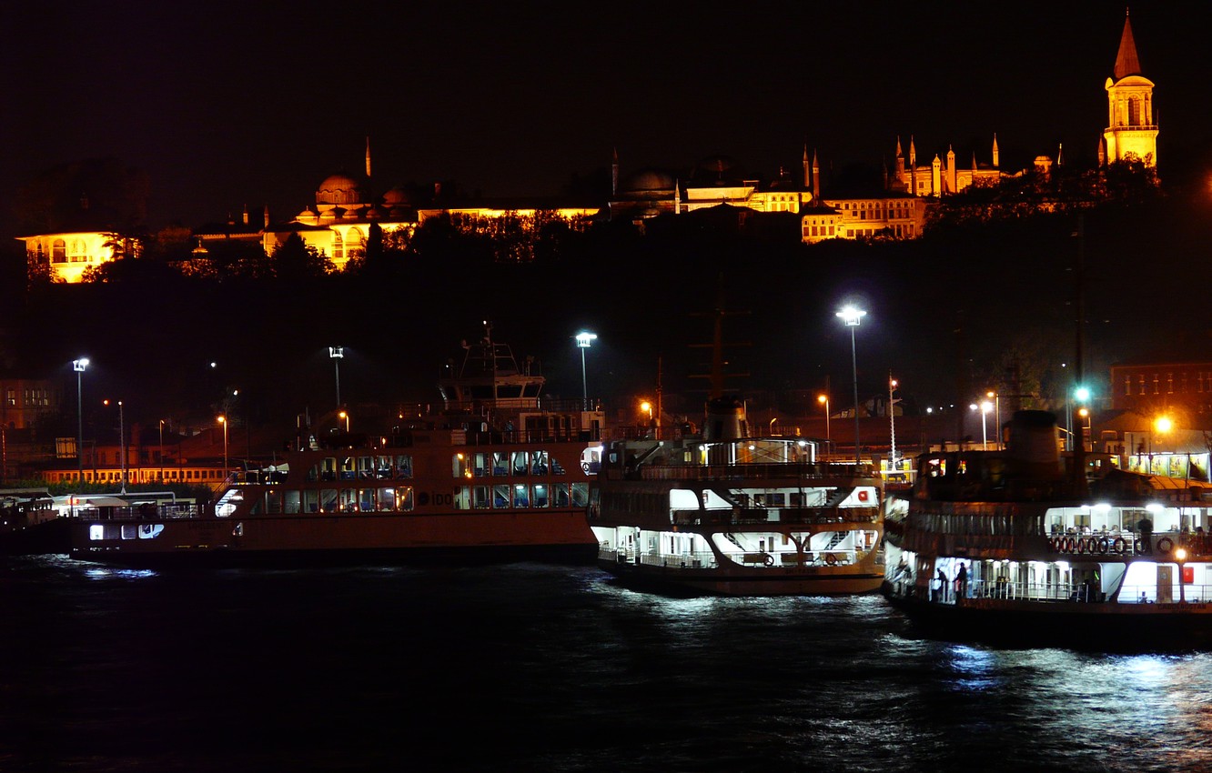 Wallpaper Night Ship Palace Istanbul Topkapi