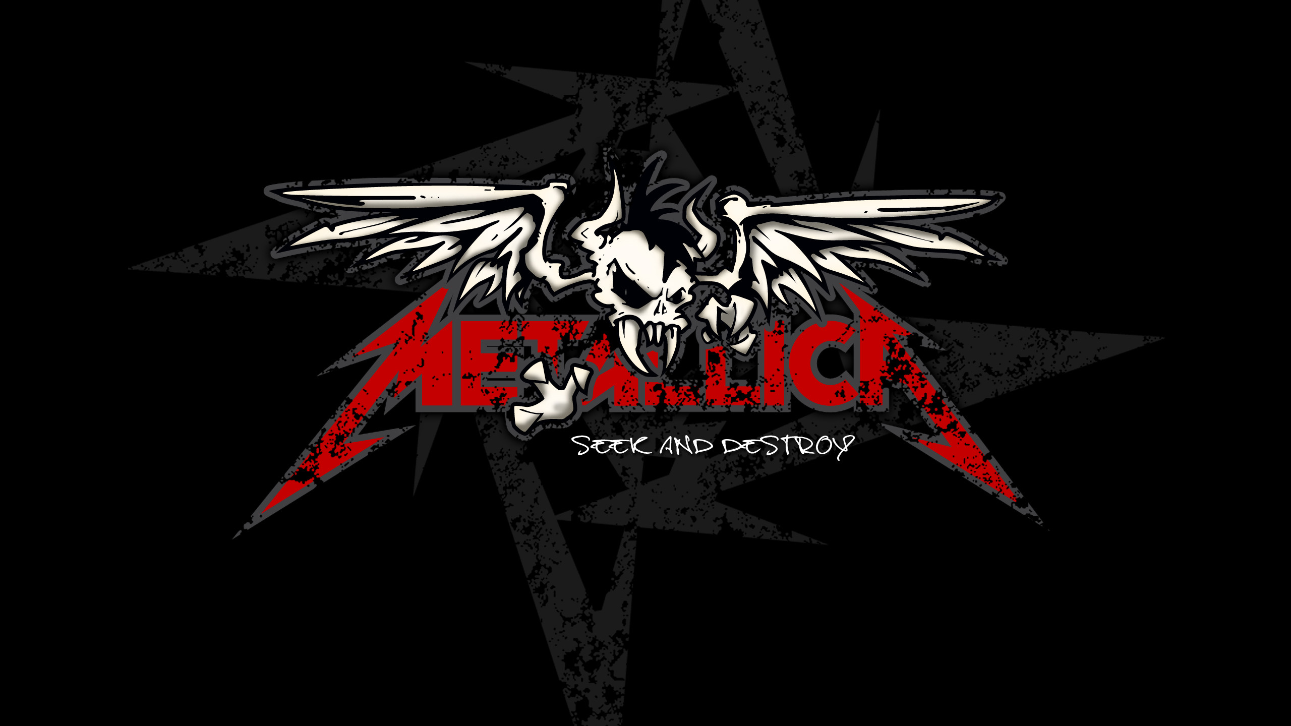 Metallica Logo with Skull and Wings on Black Background