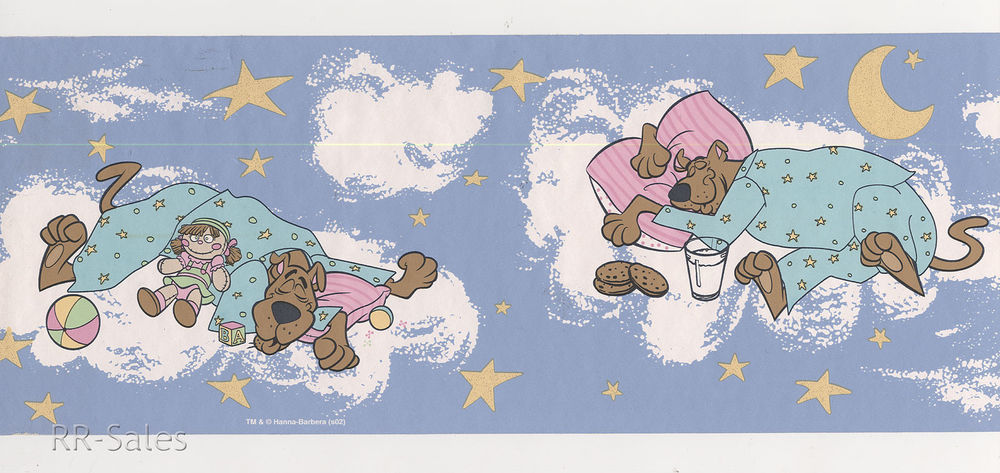 Scooby Doo Bed Time Pajamas Blue Clouds Cartoon Work Wallpaper Wall