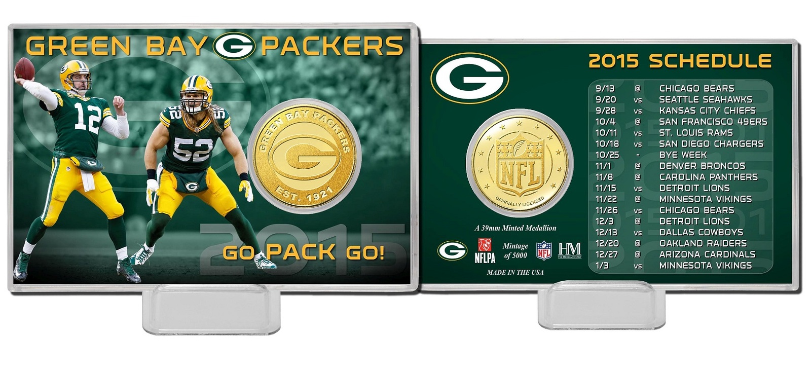 Green Bay Packers Schedule Memorative Bronze Coin Card By