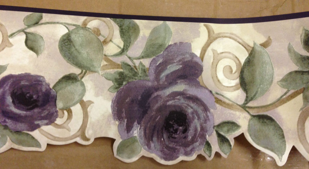 Croscill Chambord Scalloped Wallpaper Border Purple Roses
