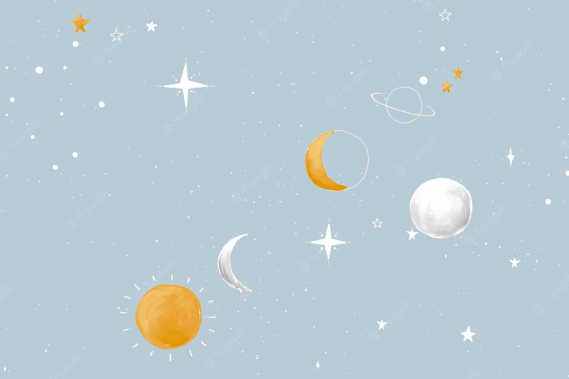 Download Cute Simple Moon And Star Aesthetic Desktop Wallpaper