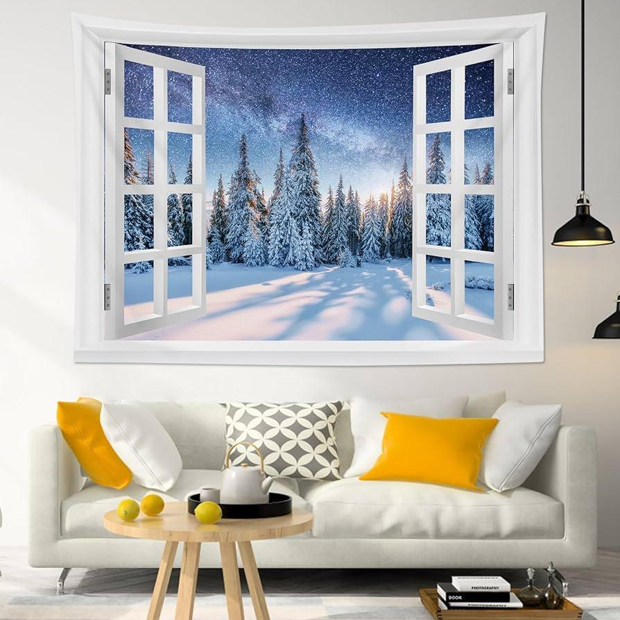 Amazon Lb Winter Snow Forest Tapestry Christmas Tree With