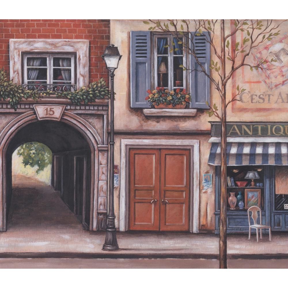 Retro Art Vintage French Street Shops Extra Wide Prepasted