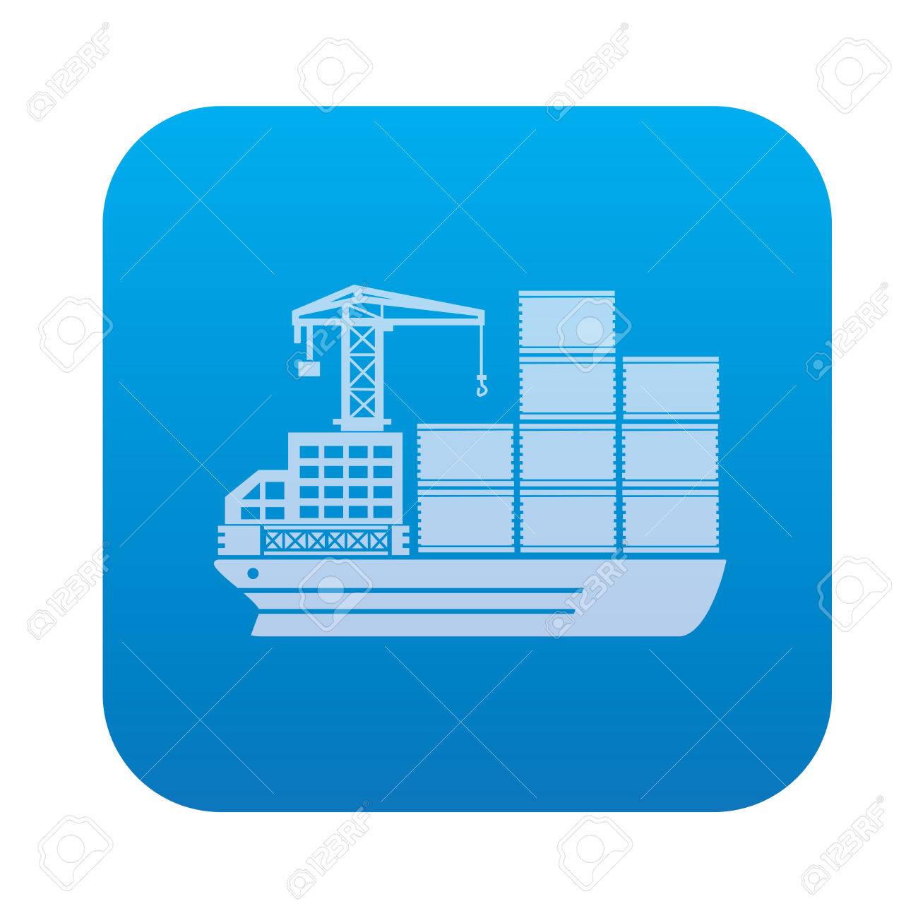 Cargo Shipping Boat Icon On Blue Button Background Clean Vector