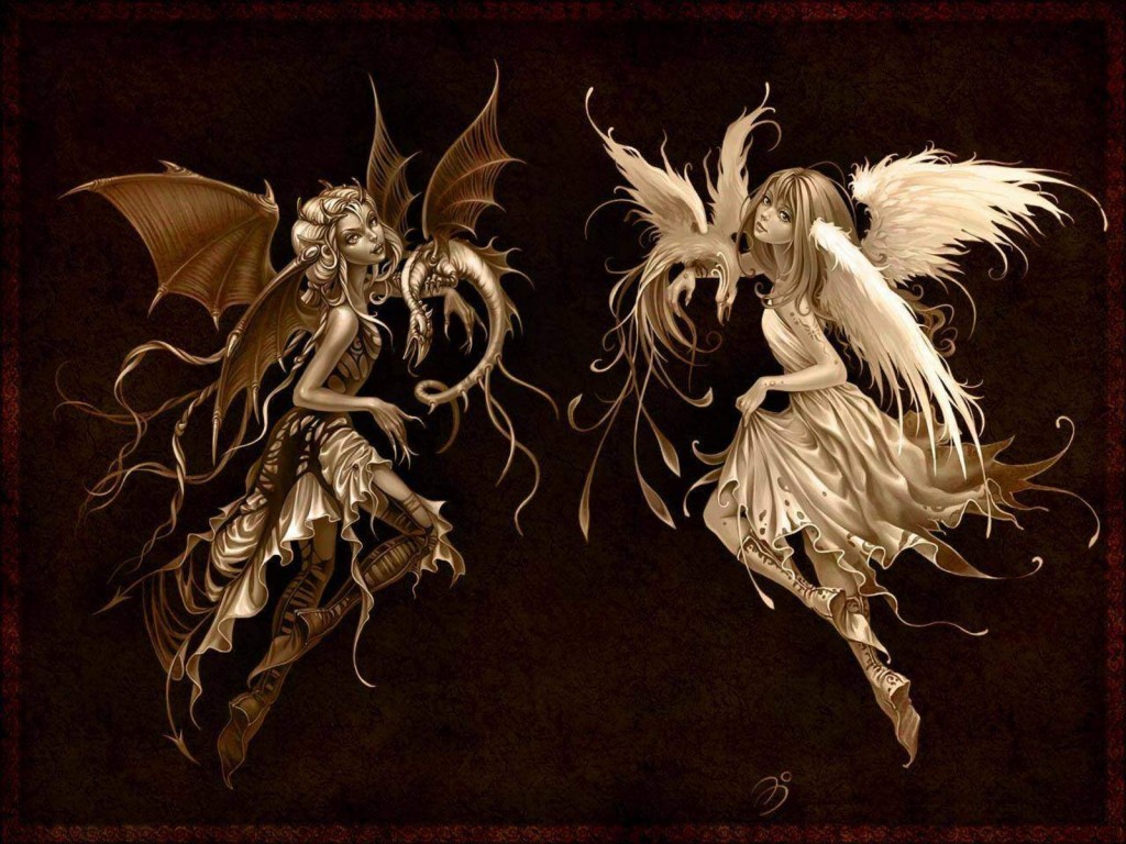 Anime Angel And Demon HD Wallpaper Background Widescreen Desktop