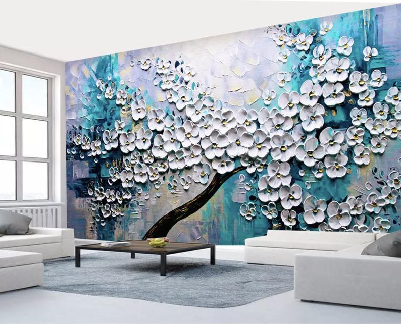 Floral Wallpaper Embossed Oil Painting Blossom Wall Mural 3d