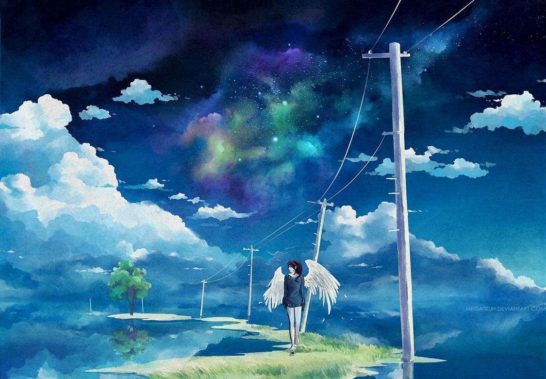 Blue Anime Scenery Wallpaper Id45762