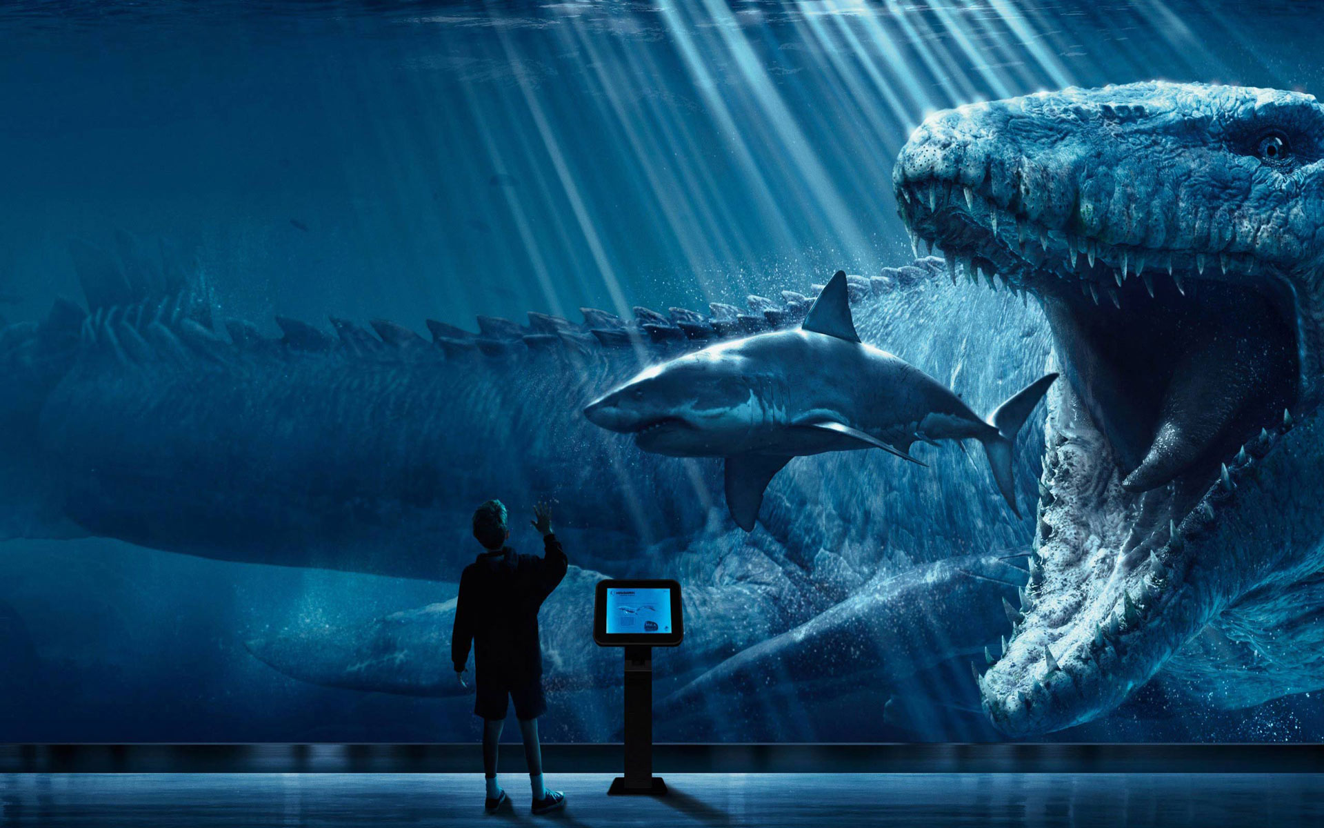 Jurassic World Mosasaurus White Shark Movie Wallpaper