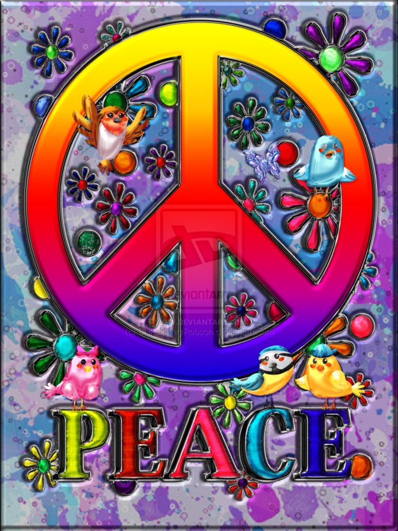 Modern Retro Peace Sign Text Birds Flowers By Blakehenryrobson On