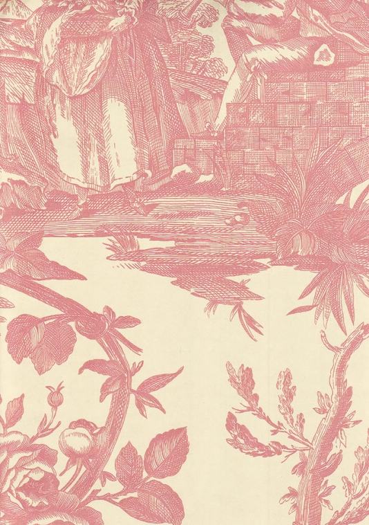 Toile Wallpaper Soft Red Large Design De Jouy Printed