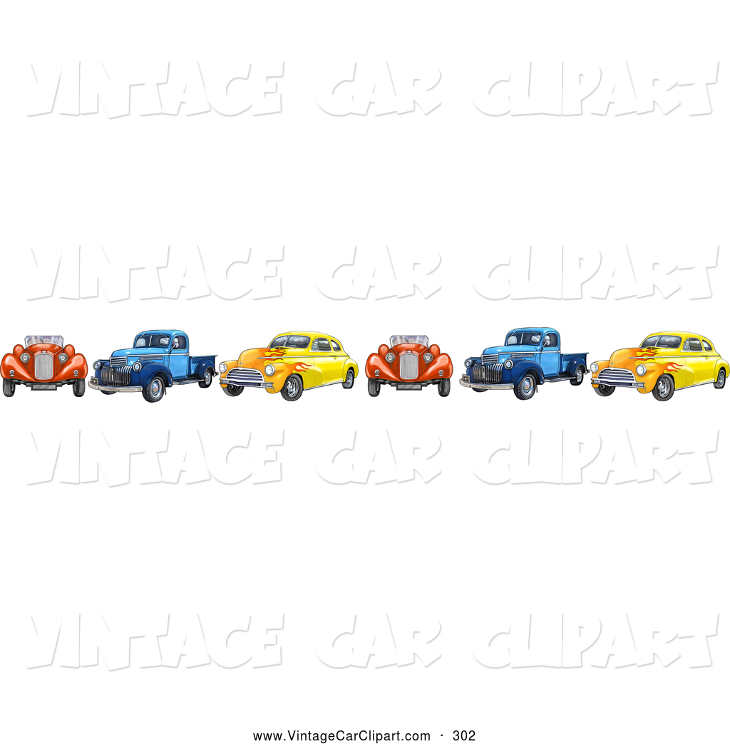Clipart Of A Border Vintage Cars And Trucks In Line By Gina Jane