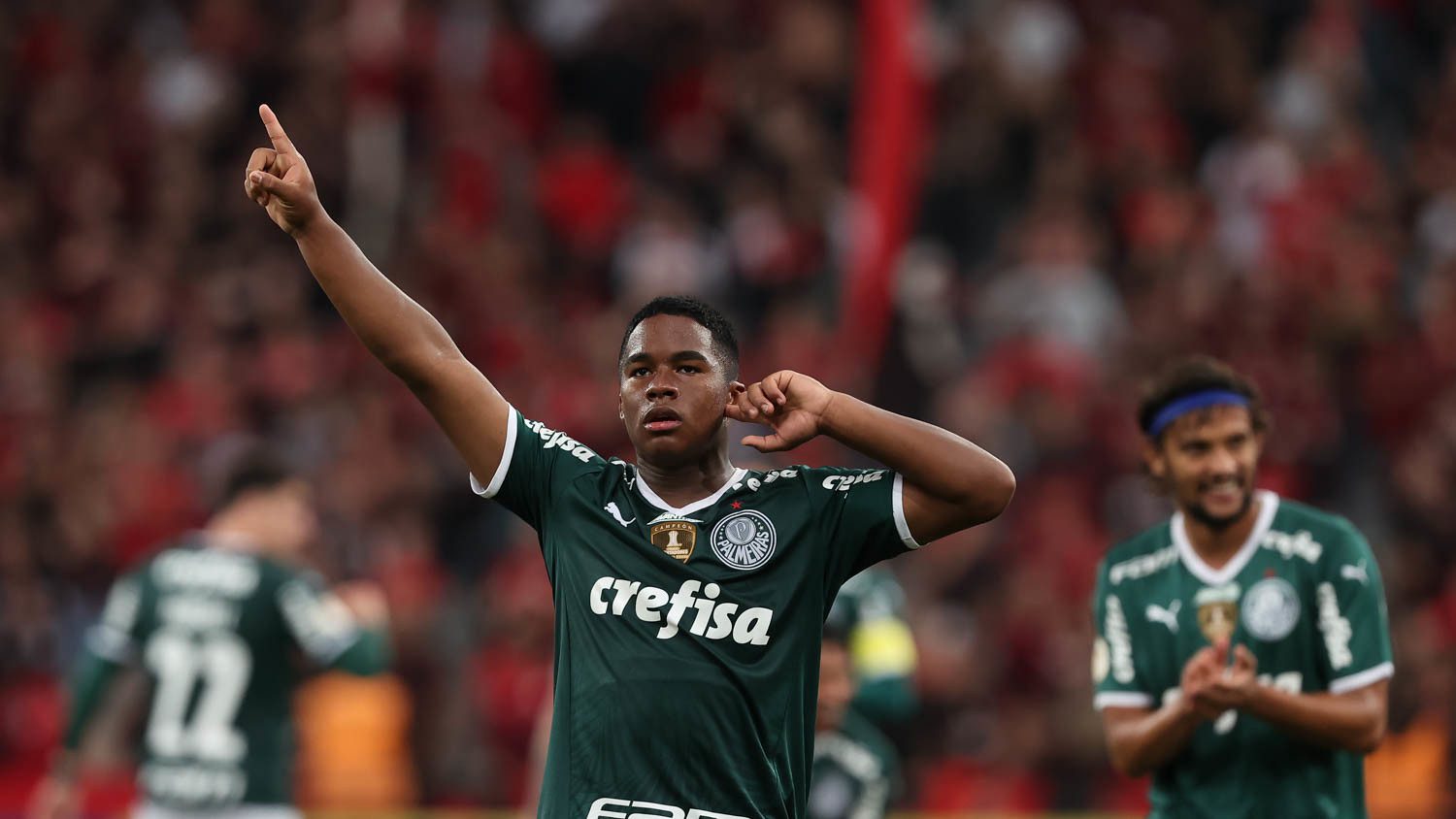 Endrick Felipe celebrating a goal for Palmeiras