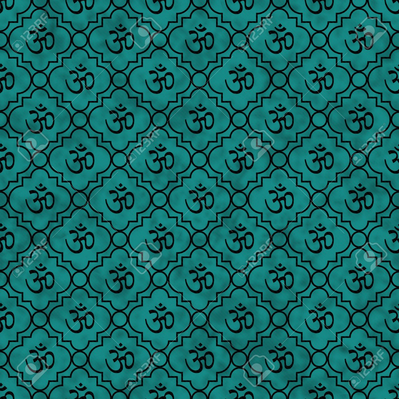 Teal And Black Aum Hindu Symbol Tile Pattern Repeat Background