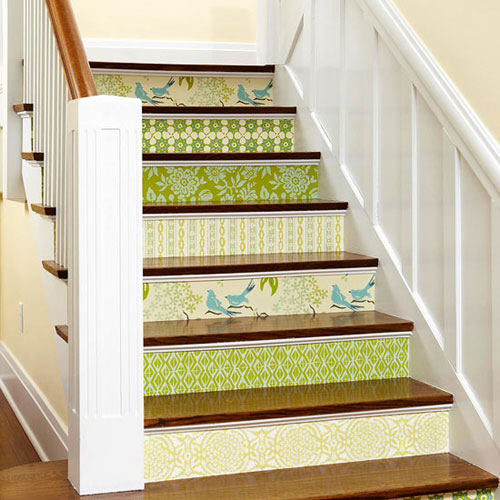 Make Decorative Stair Risers Using Wallpaper  At Charlottes House