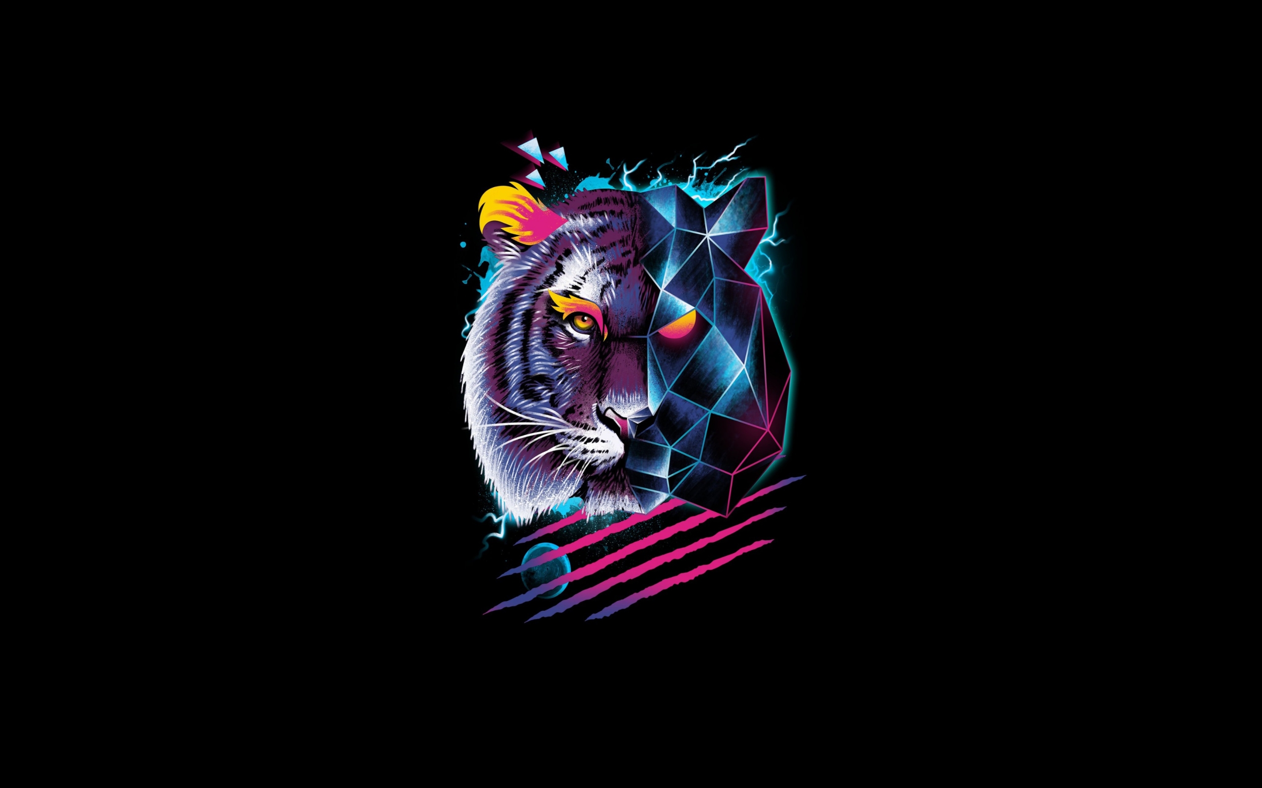 Wallpaper Of Artistic Retro Tiger Background Hd   80s Retro 2560x1600