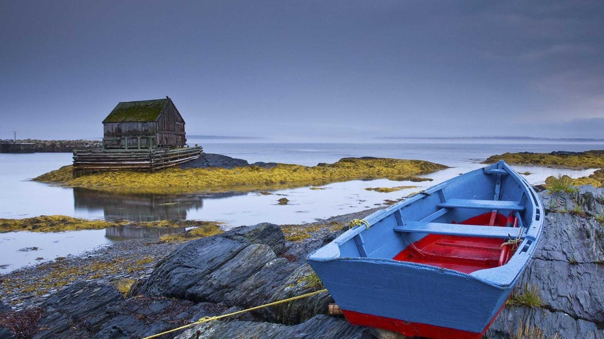 Water Blue Nature Rocks Boats Nova Scotia Wallpaper