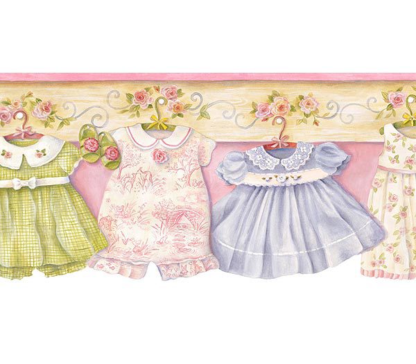 Pink Baby Dresses And Roses Wallpaper Border Nursery Kids