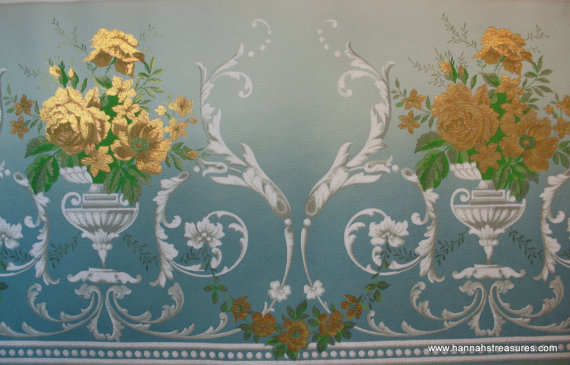 S Antique Wallpaper Beautiful Victorian Frieze Gold Roses In Vase