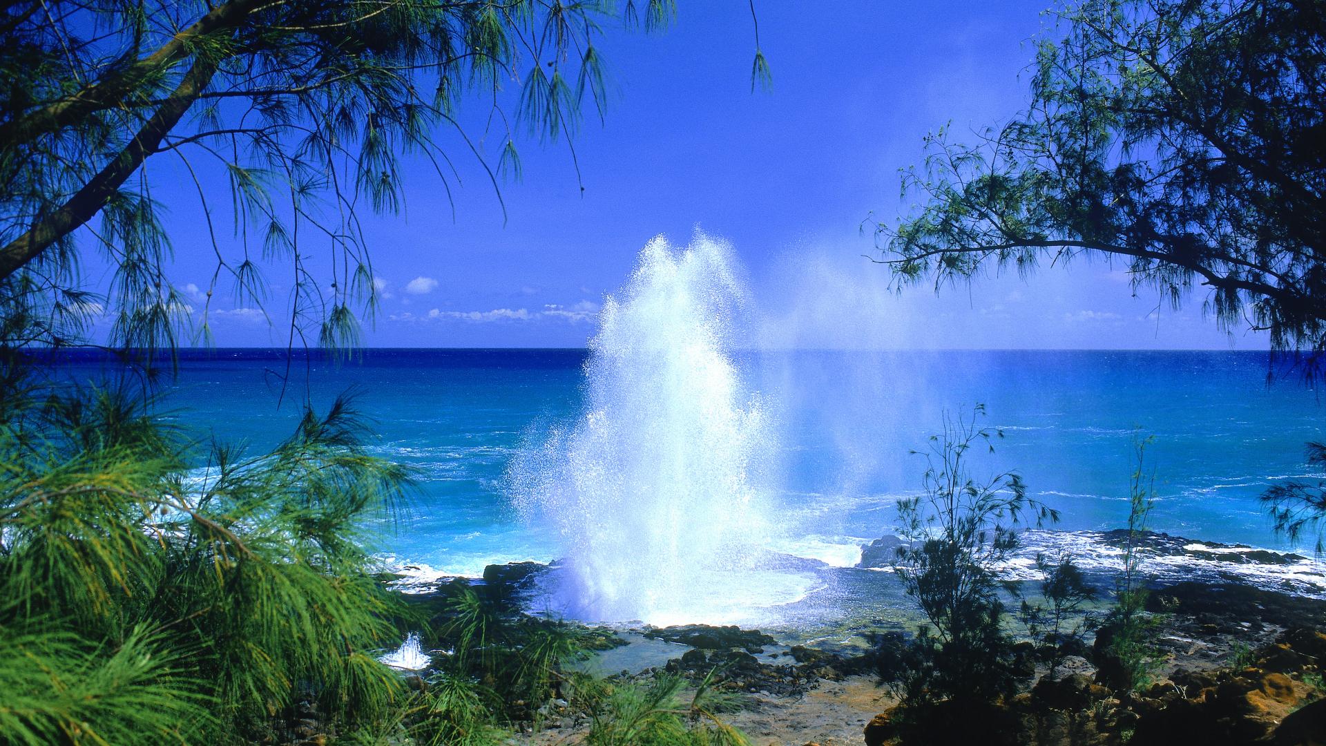 Background Desktop Wallpaper Hawaii Spouting Beach Kauai