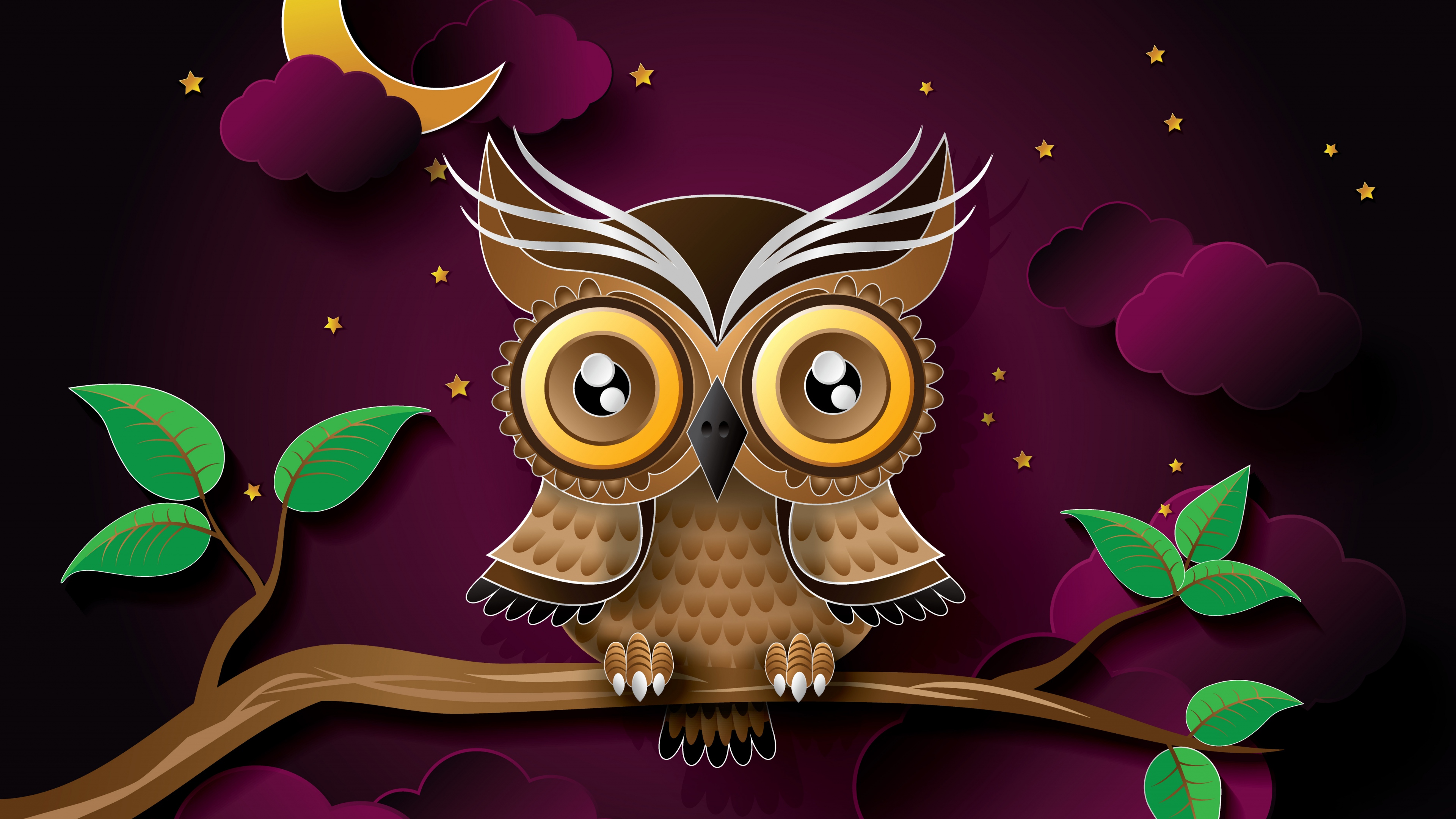 Ultra HD Wallpaper owl bird art branch 4K Ultra HD HD Background 3840x2160