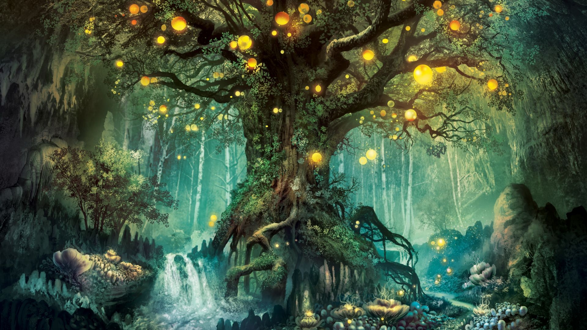 Desktop Wallpaper Fantasy Tree Lights HD Image Picture