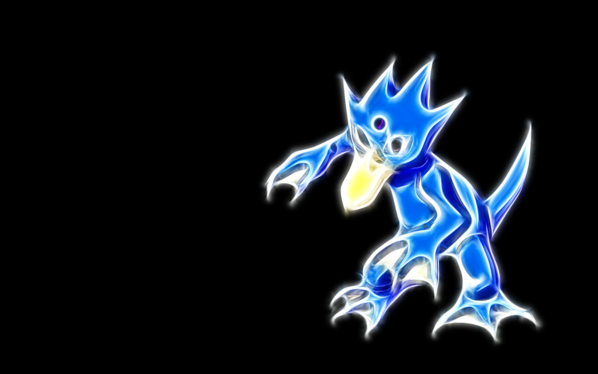 Neon Blue Psyduck Pokemon Black Wallpaper