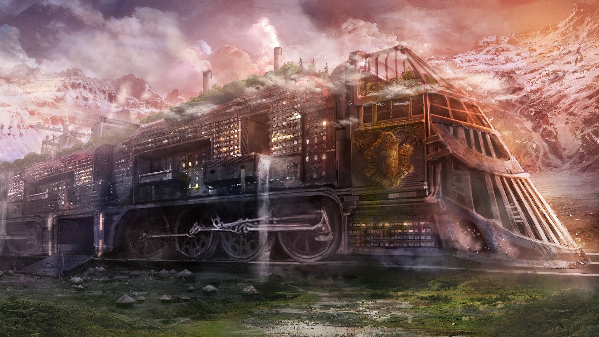  futuristic railroad train cities locomotive steam wallpaper background