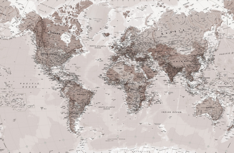 Neutral Shades World Map Wallpaper Mural