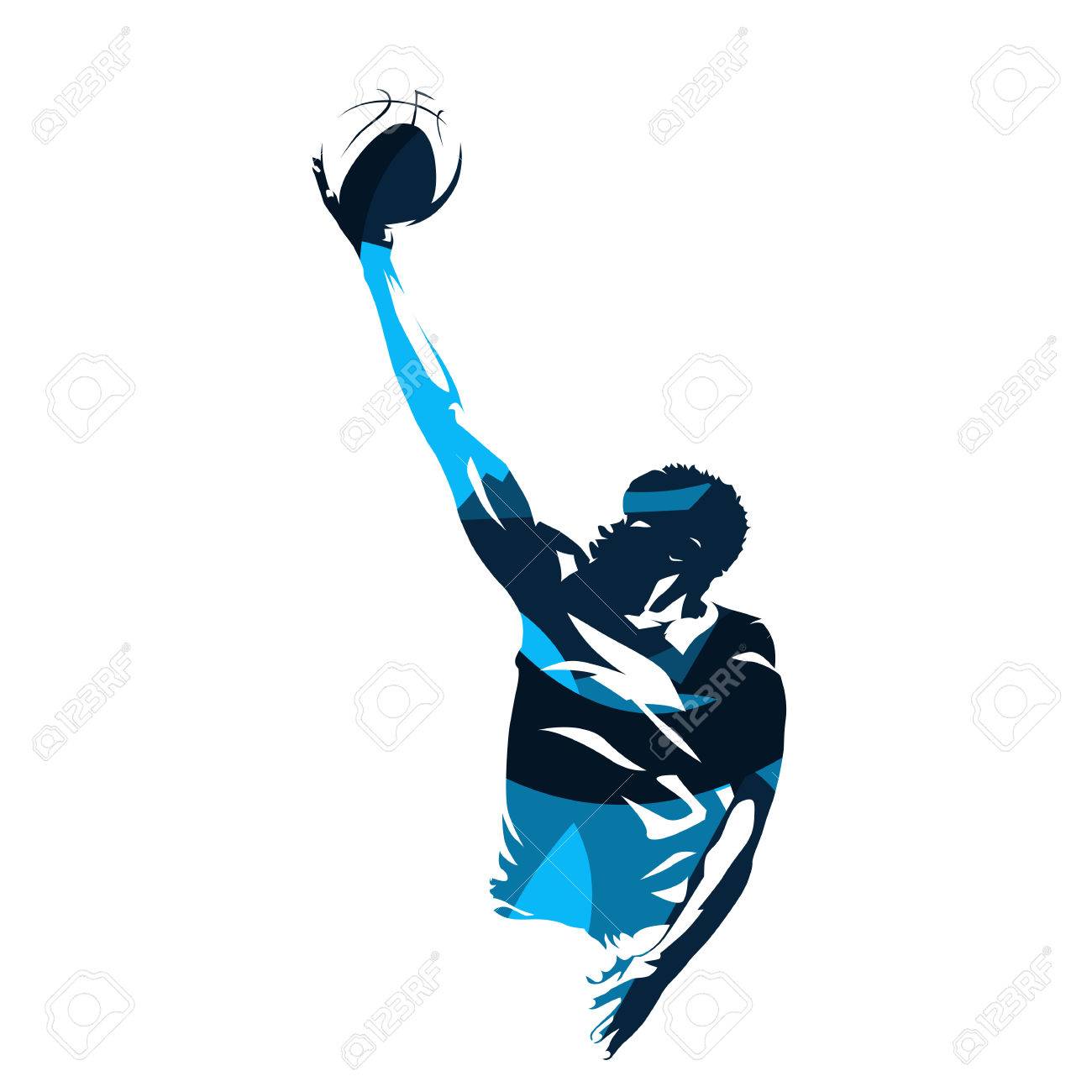 Basketball Player Making Lay Up Shot Abstract Blue Vector
